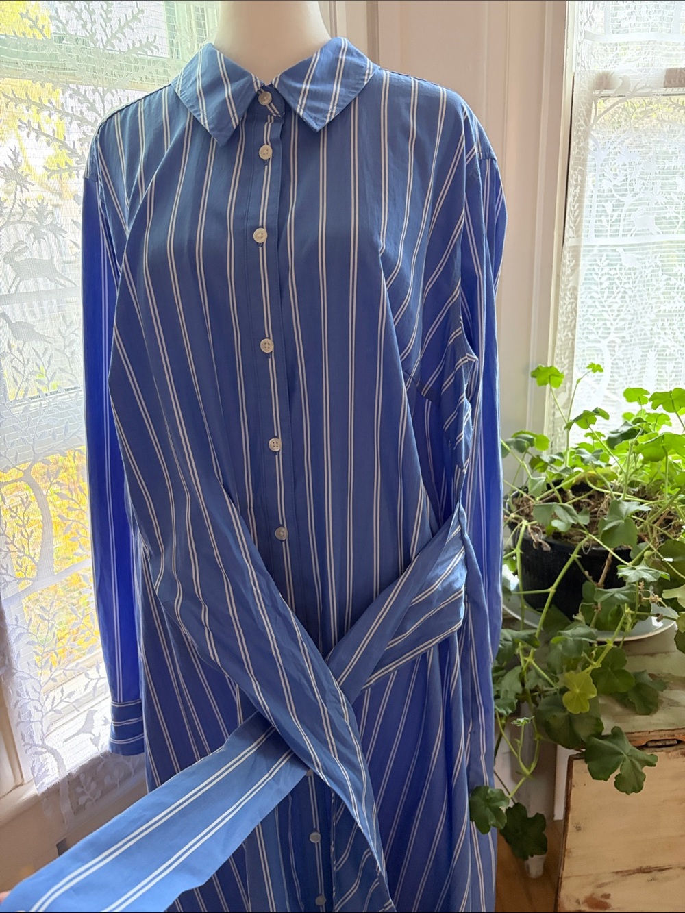 NWOT Universal Thread Blue and White Striped Wrap Waist Shirt Dress XXL - Picture 6 of 12
